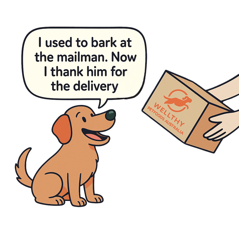 cartoon dog smiling at delivery man