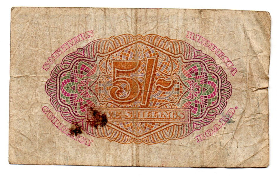 Thumbnail: 1945 Southern Rhodesia 5 Shilling Pick8b, creasing, folds and stains