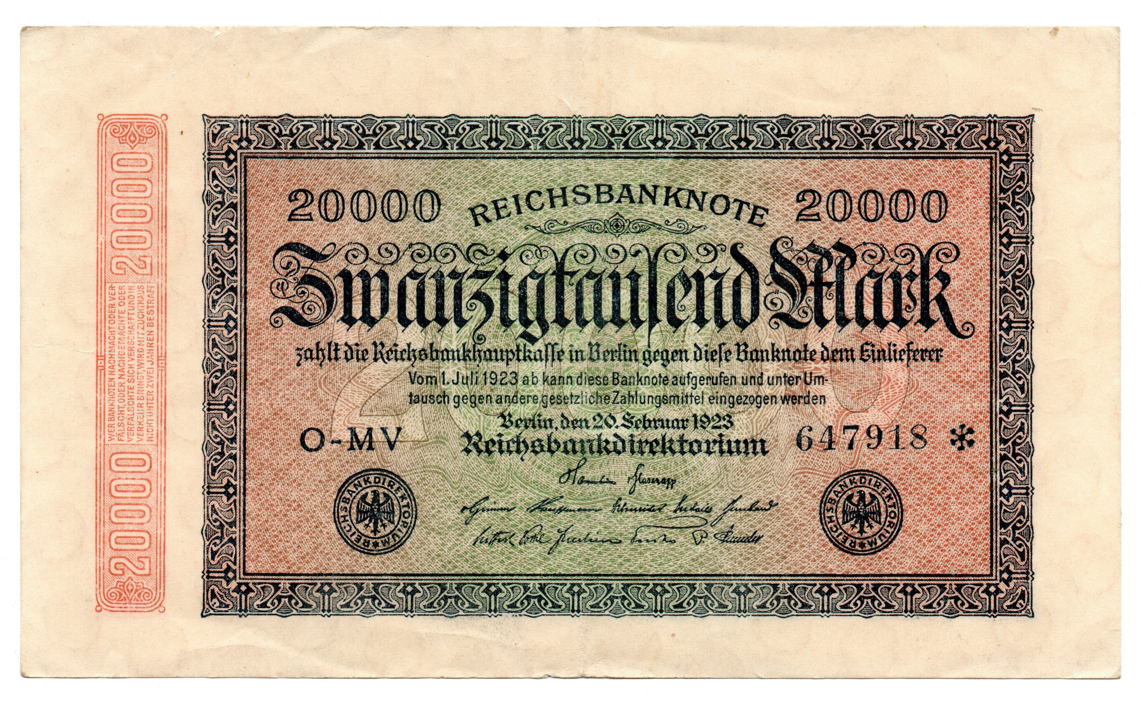 1923 German Berlin Reichsbanknote 20 000 Mark Pick#85a Star Note (Replacement)