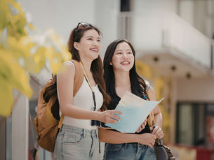 Two friends looking at an apartment to buy