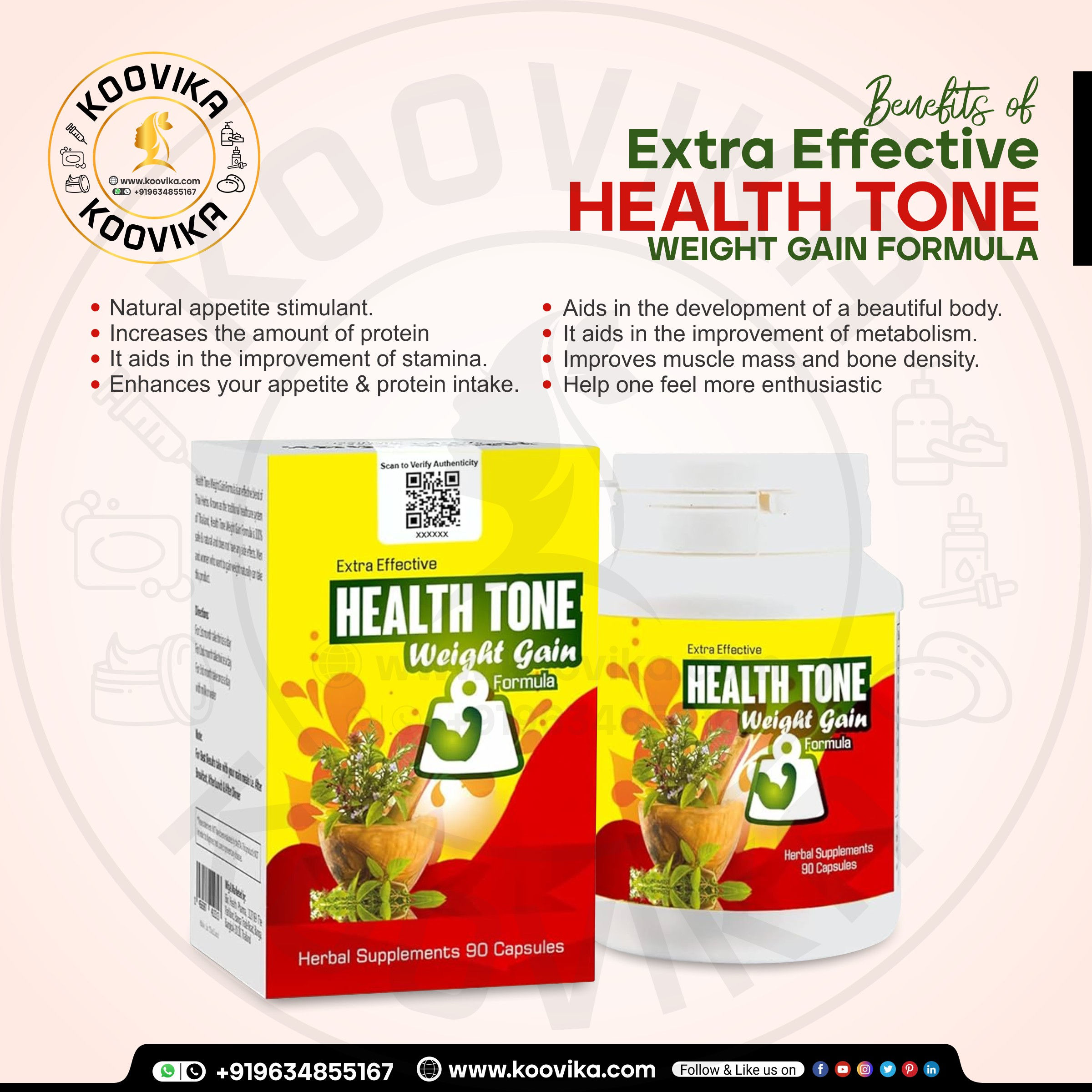 Extra Effective Health Tone Weight Gain Formula 1000mg- 90 Capsules