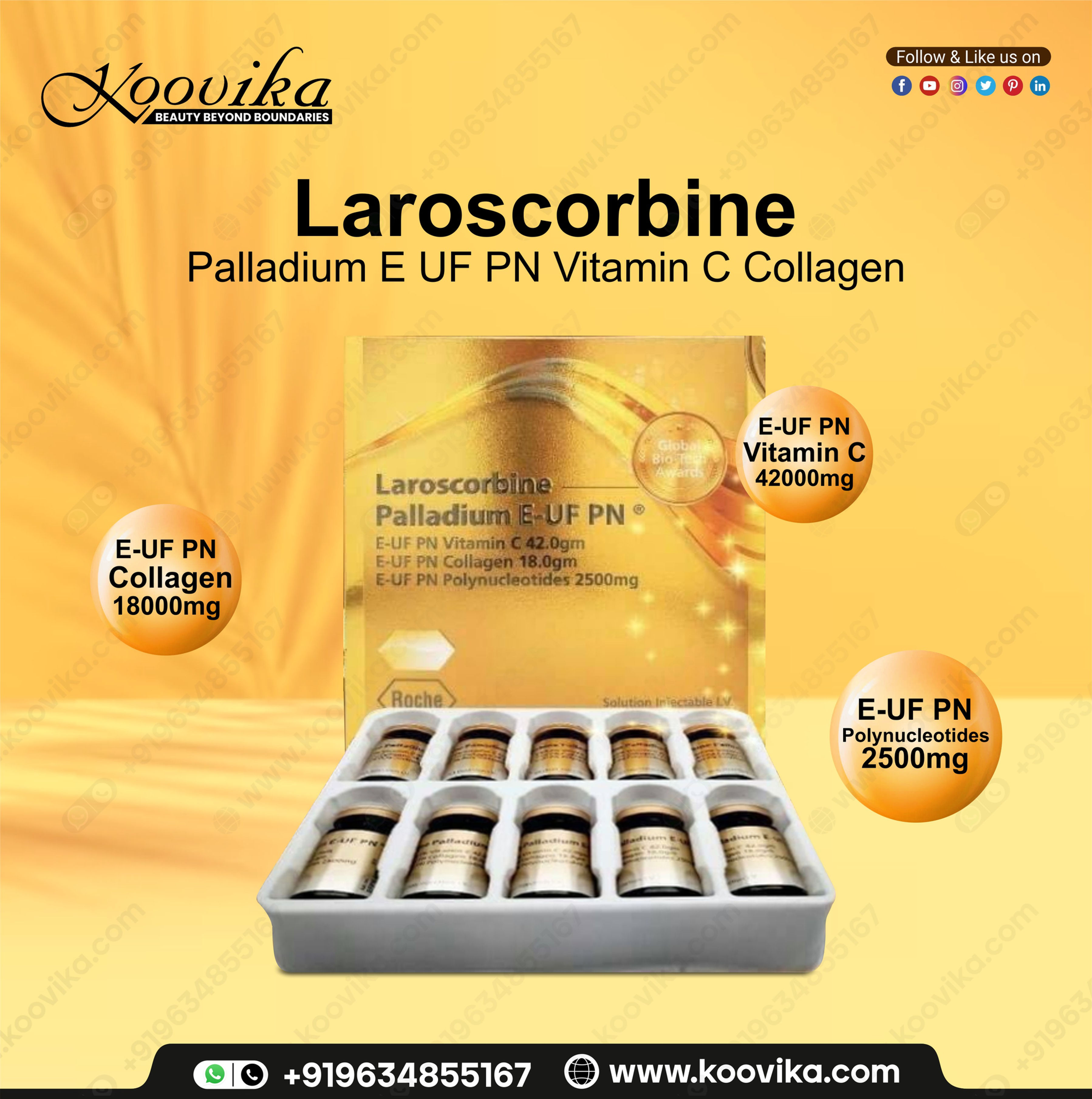 Laroscorbine Palladium E UF PN Vitamin C Collagen 10 Sessions Injection