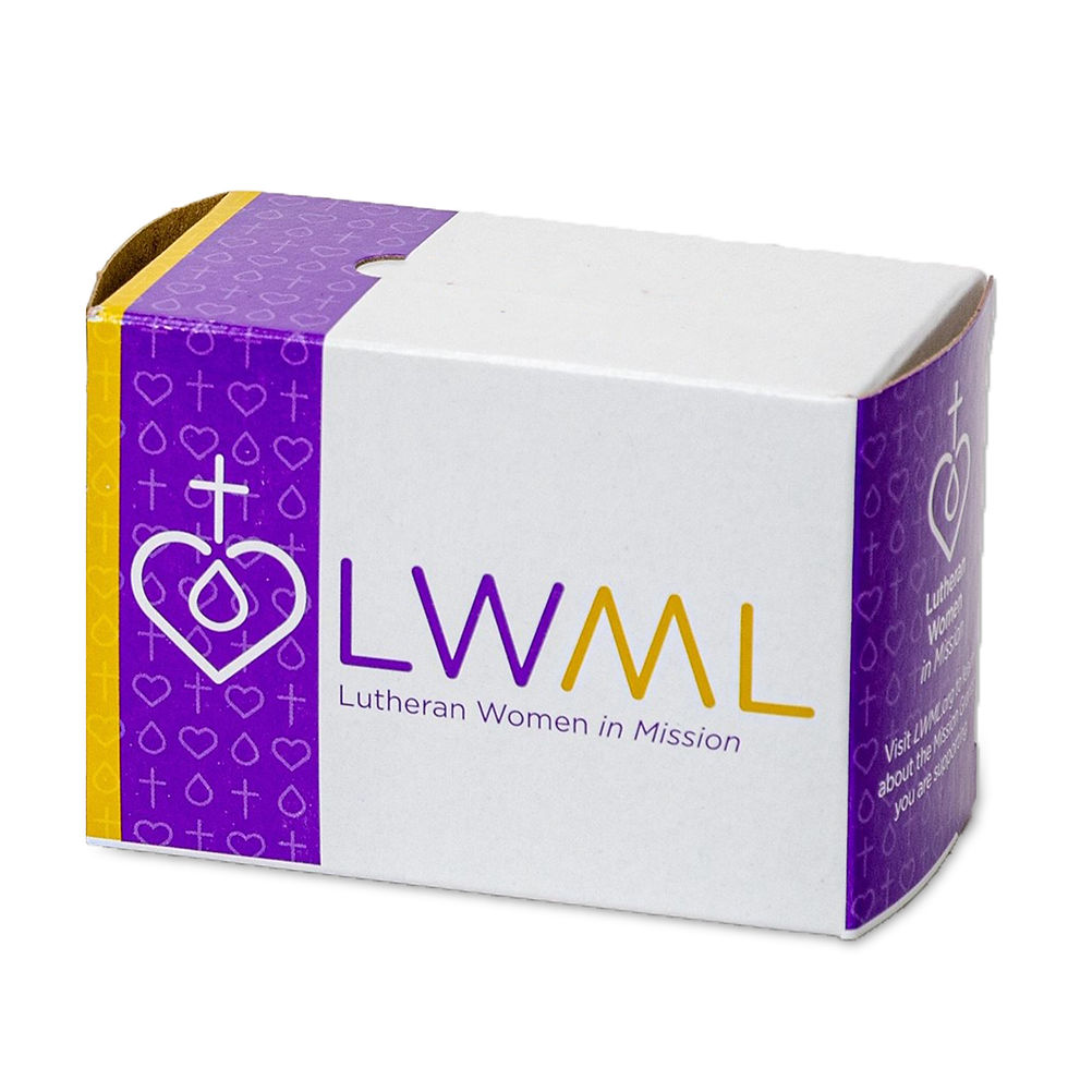 LWML Mission Mites box used by Lutheran Women in Mission to collect offerings that support Gospel-centered mission grants.