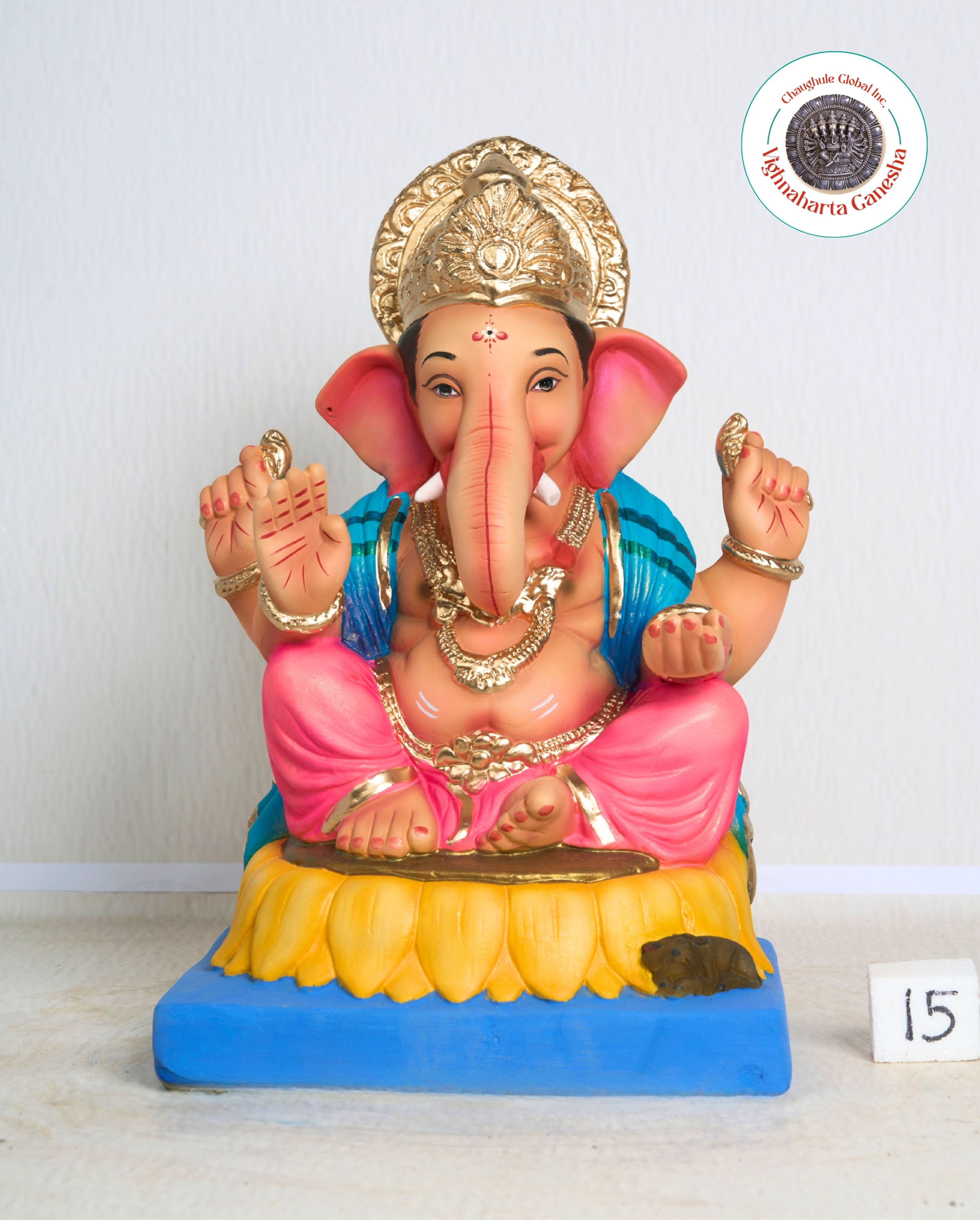 15" Vighnaharta Ganesha (VGUK 15397) | Clay Ganesha