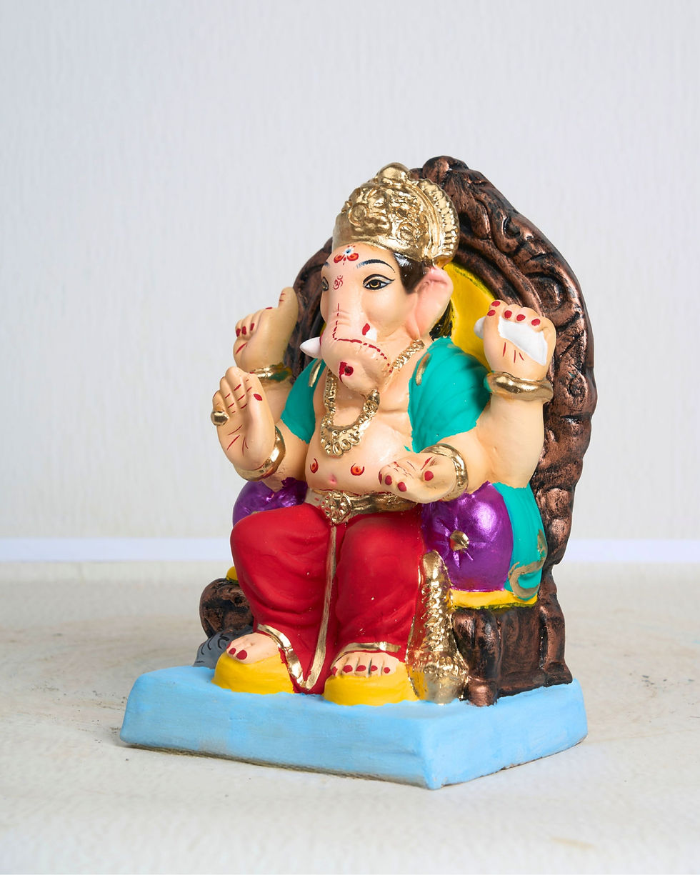 Thumbnail: 10" Vighnaharta Ganesha (VGUK 10416) | Clay Ganesha