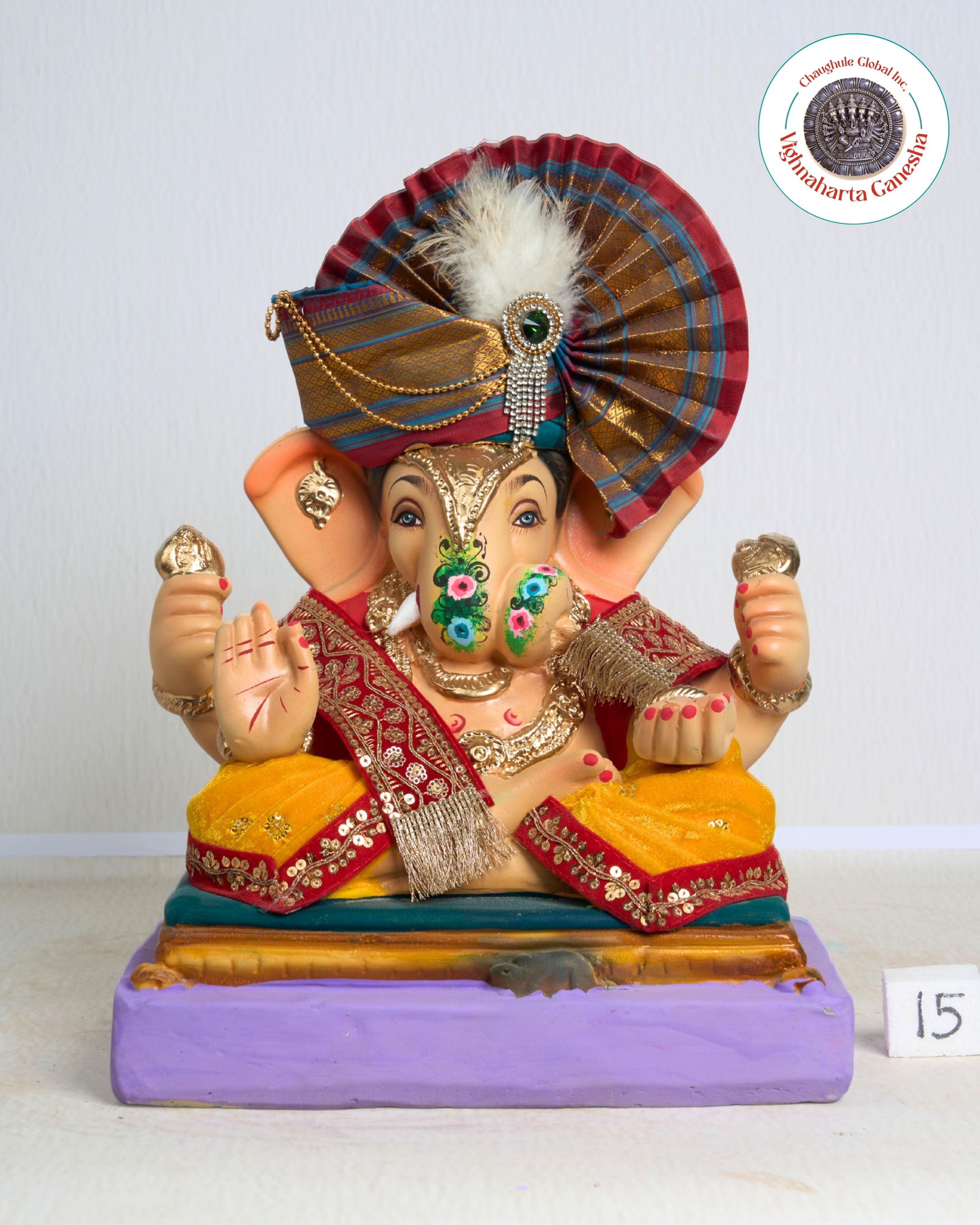 15" Vighnaharta Ganesha (VGUK 15324) | Clay Ganesha