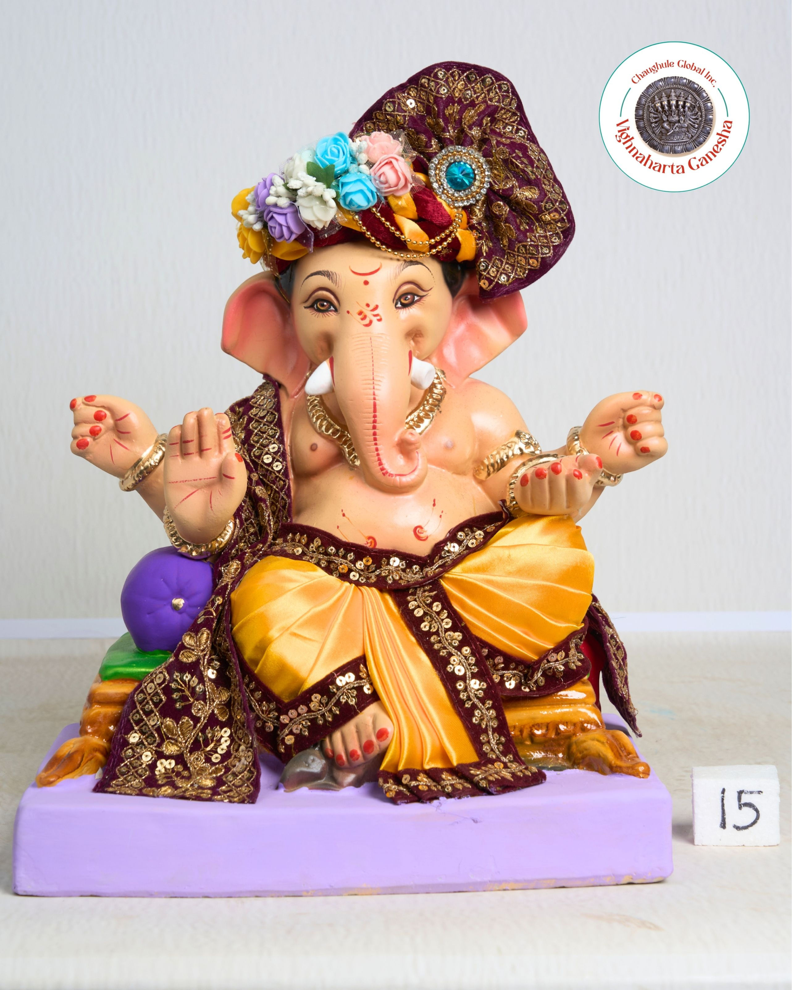 15" Vighnaharta Ganesha (VGUK 15499) | Clay Ganesha