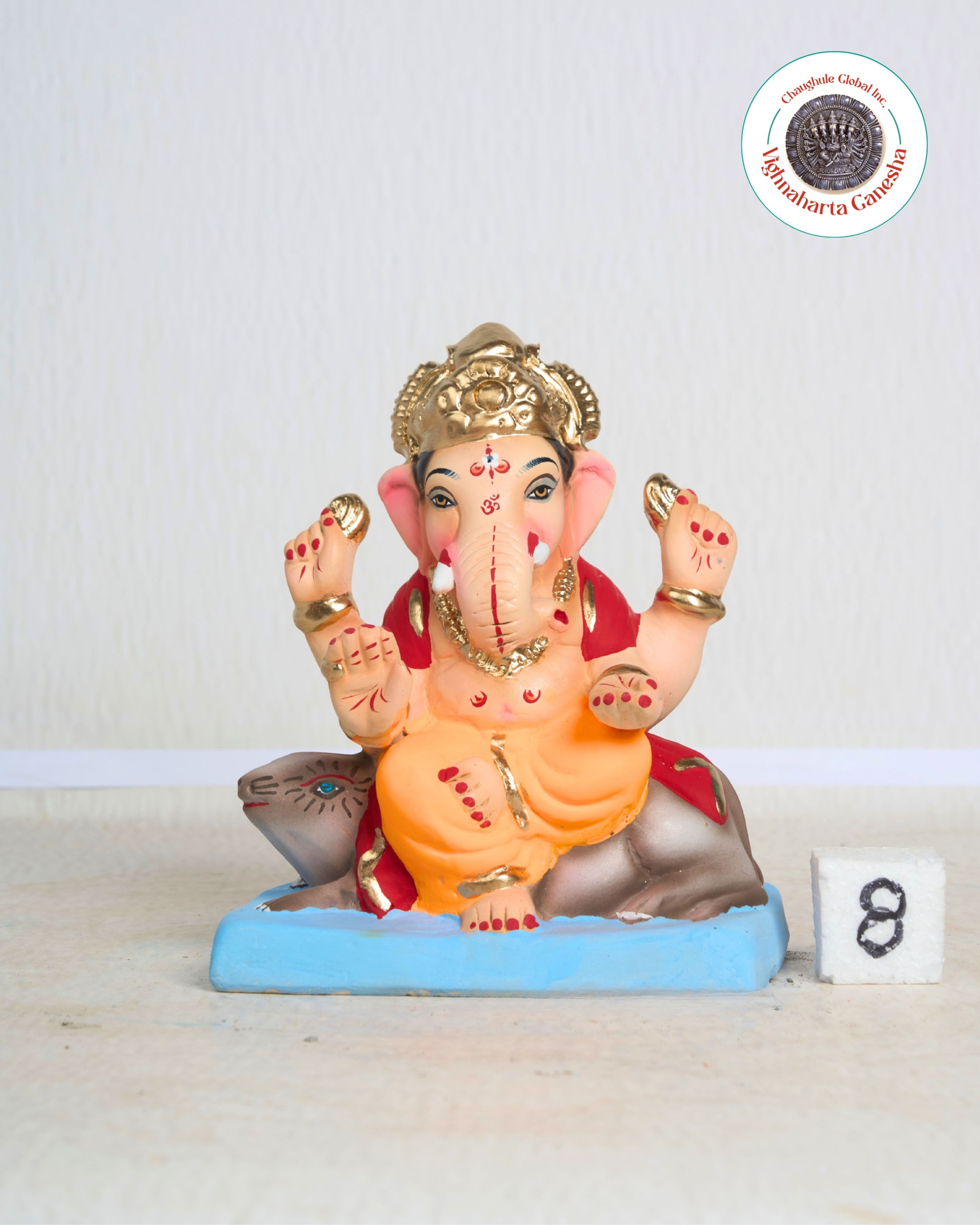 8" Vighnaharta Ganesha (VGUK 08436) | Clay Ganesha