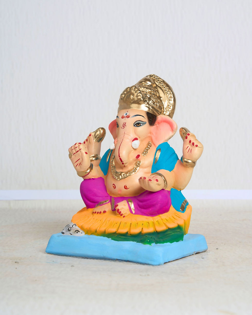 Thumbnail: 8" Vighnaharta Ganesha (VGUK 08464) | Clay Ganesha