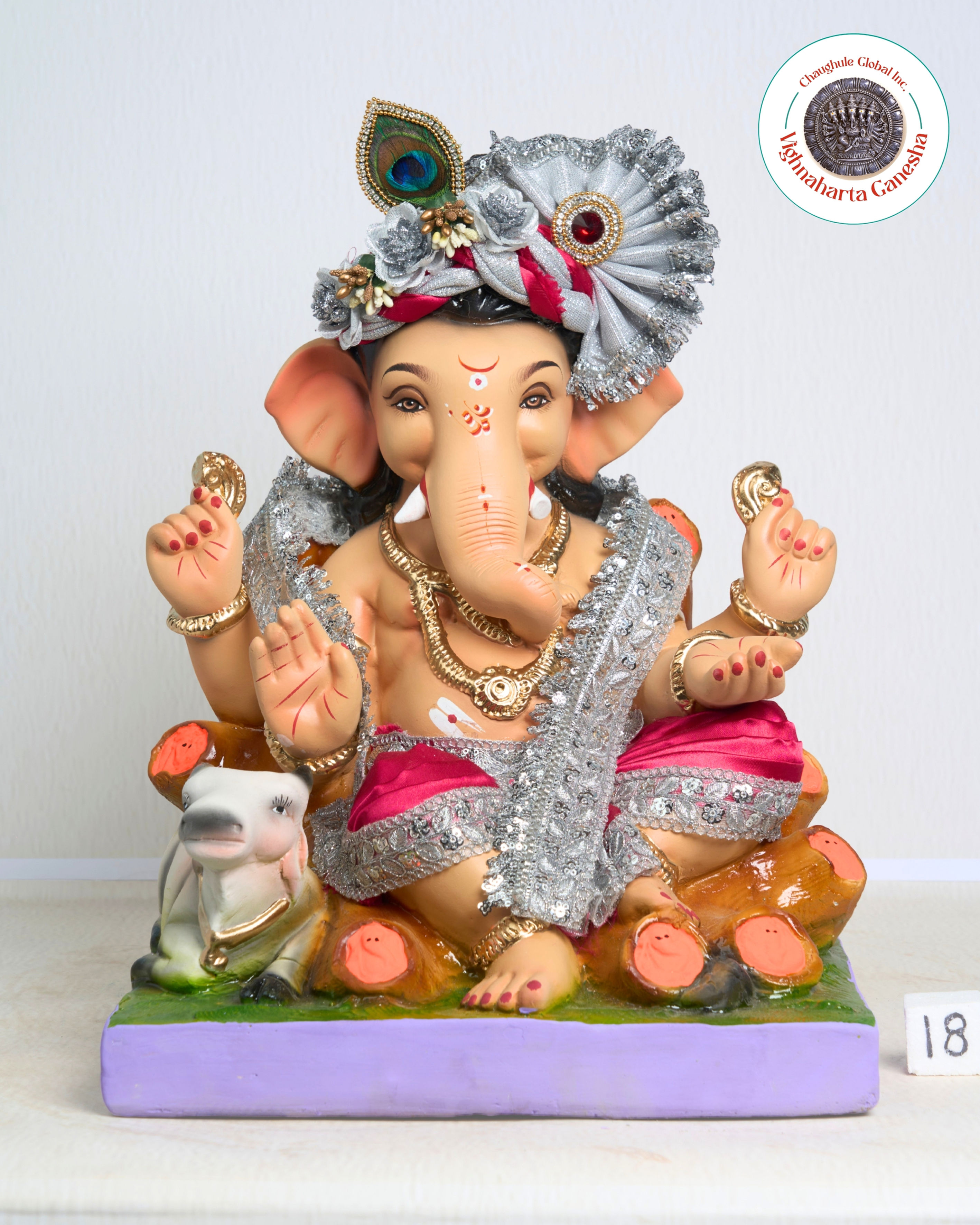 18" Vighnaharta Ganesha (VGUK 18360) | Clay Ganesha