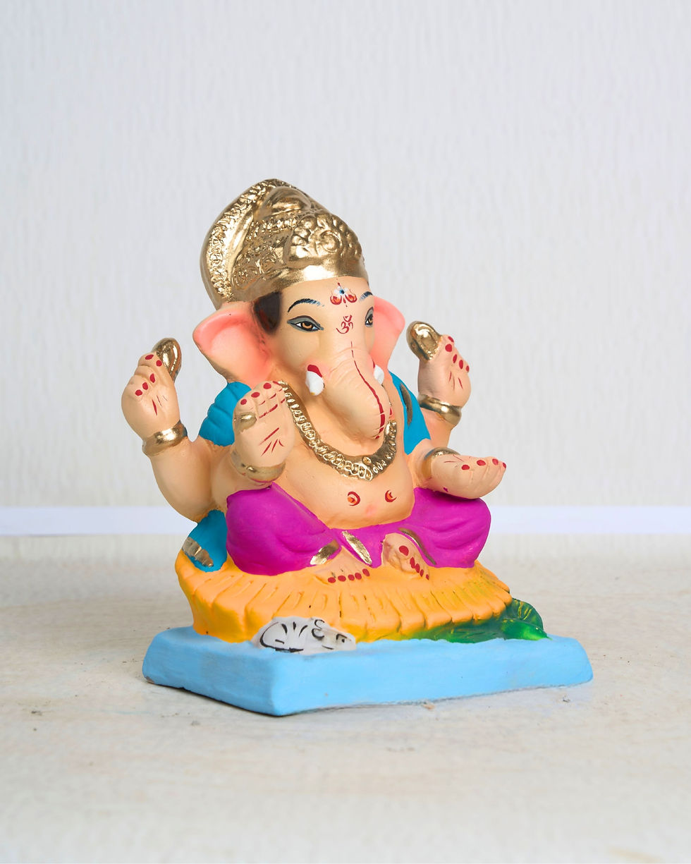 Thumbnail: 8" Vighnaharta Ganesha (VGUK 08464) | Clay Ganesha