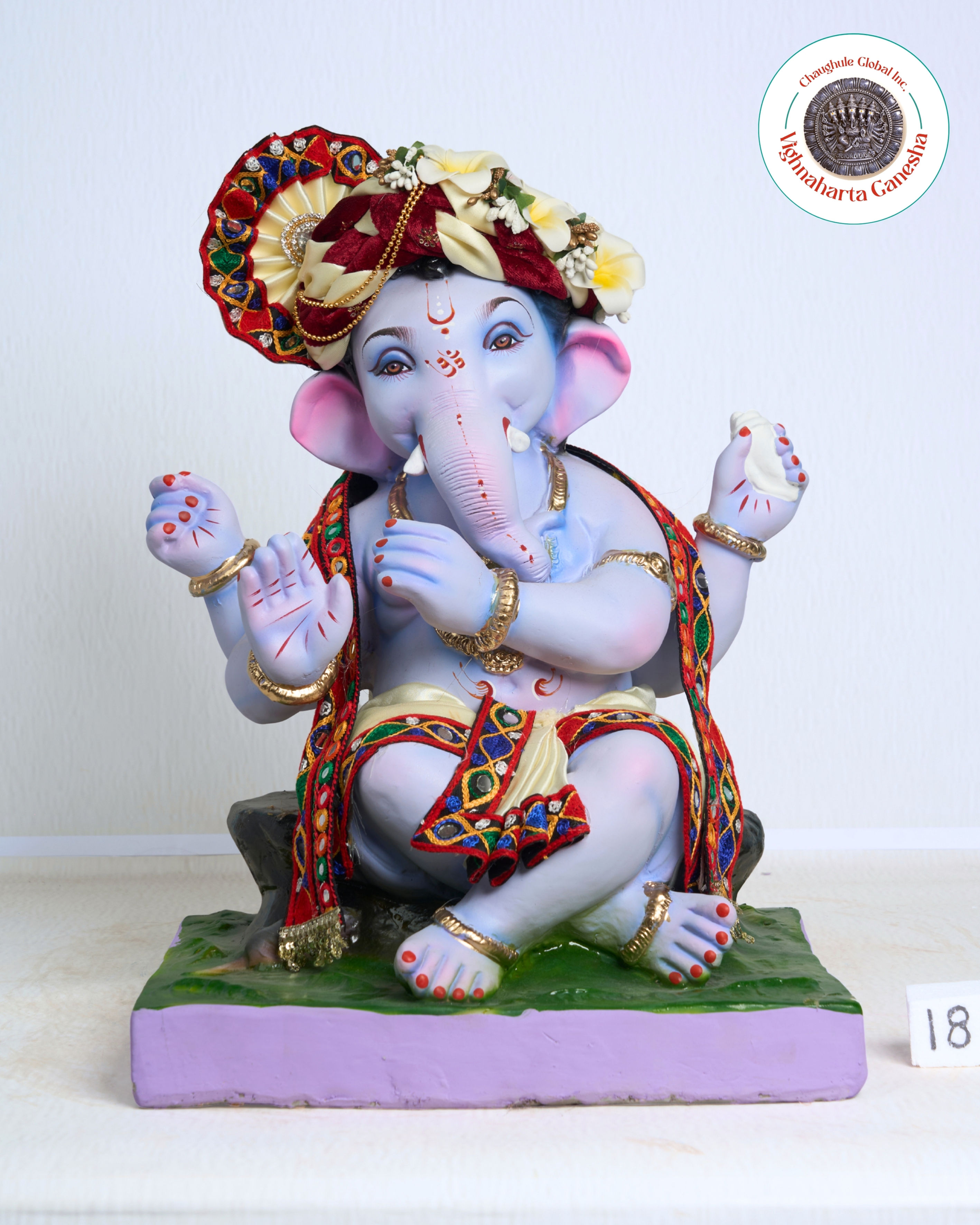 18" Vighnaharta Ganesha (VGUK 18338) | Clay Ganesha