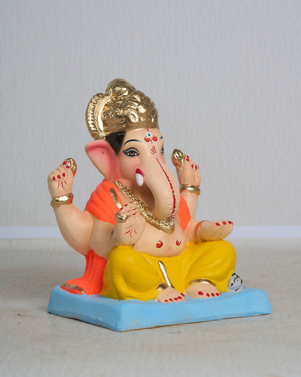 Thumbnail: 8" Vighnaharta Ganesha (VGUK 08440) | Clay Ganesha