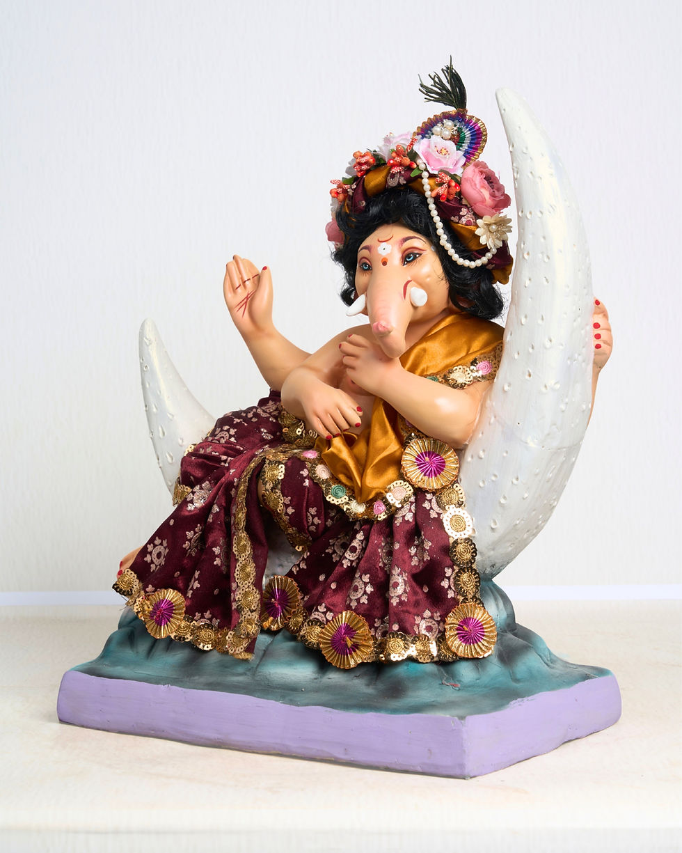Thumbnail: 18" Vighnaharta Ganesha (VGUK 18372) | Clay Ganesha