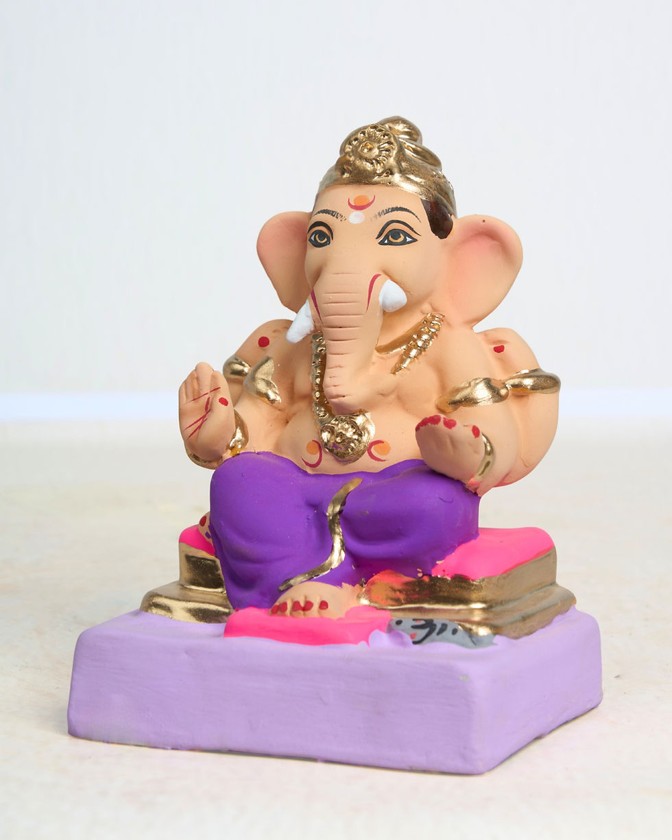 Thumbnail: 6" Vighnaharta Ganesha (VGUK 06389) | Clay Ganesha