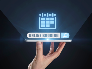 A graphic that says online booking