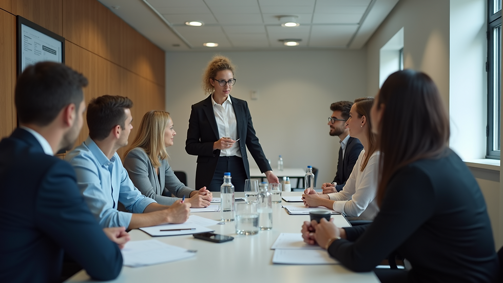 High angle view of a team participating in a customer service training session