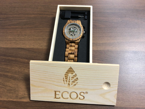 【美品】✨ECOS エコス 天然木 機械式腕時計 スケルトン 自動巻 木箱付き✨ ☆イソザキ時計宝石店☆マイスター公認高級時計師（CMW）がいる