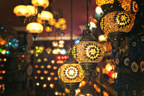 a collection of illuminated lamps