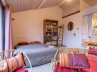 pièce à vivre avec lit queen size déplié