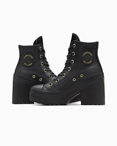 Миниатюра: CHUCK 70` DE LUXE HEEL LEATHER BLACK/BLACK/ LIGHT/GOLD