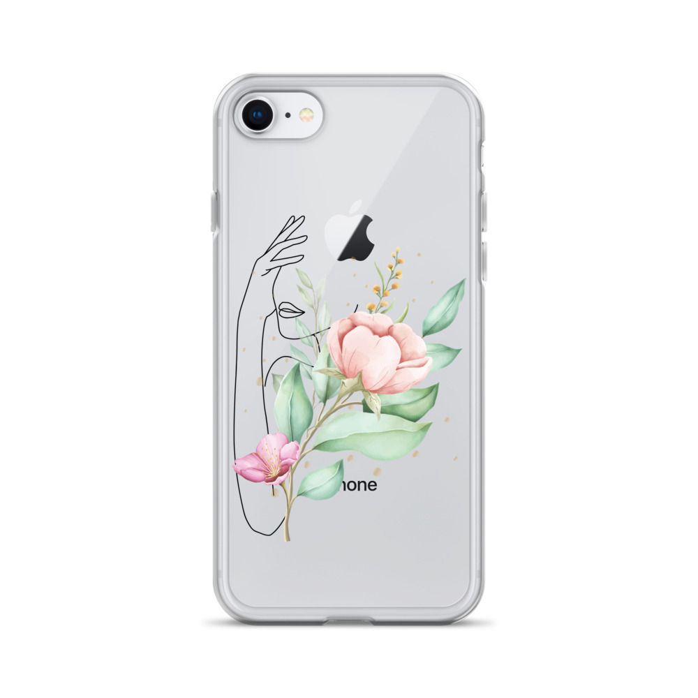 Line Drawing Lady and Floral Design iPhone Case