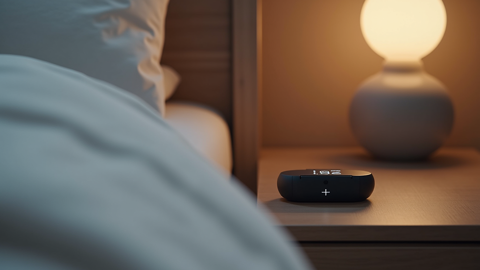 Close-up view of a smart sleep tracker on a bedside table