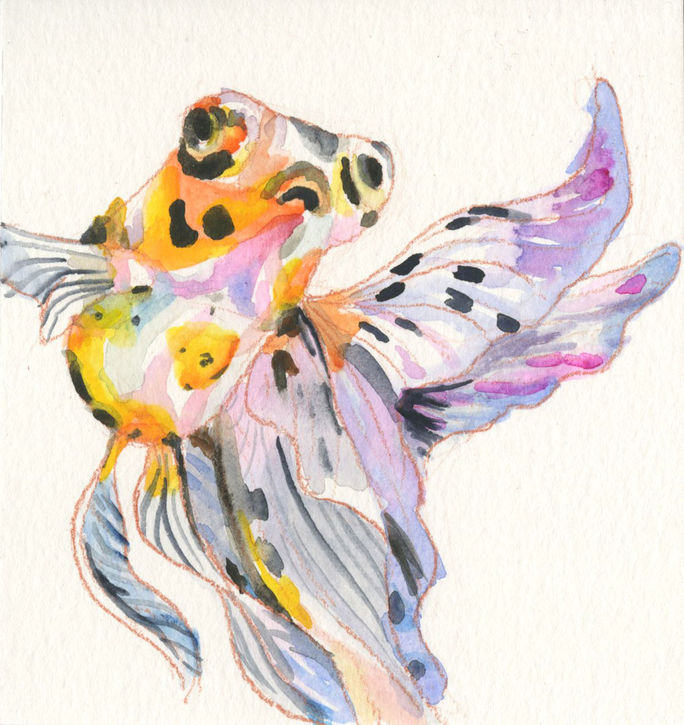 Whimsical Goldfish Watercolor Painting by Samantha Long
