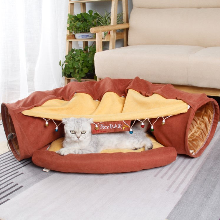 Thumbnail: aws & Pearls Luxe 3-in-1 Cozy Tunnel Cat Bed & Play Toy