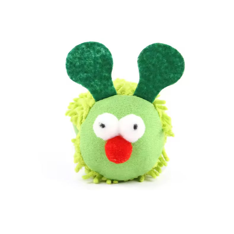 Front view of Nekono Wiggly Caterpillar Cat Toy with round eyes and felt ears.