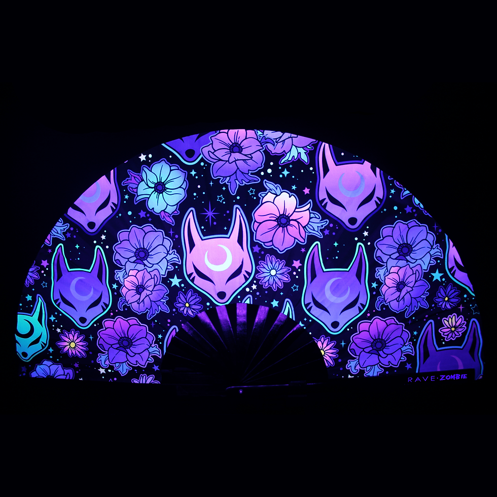Thumbnail: Kitsune Flower UV-Reactive Hand Fan