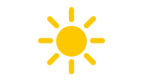 Gelbes Sonnensymbol auf weißem Hintergrund, strahlt Fröhlichkeit und Helligkeit aus. Keine Text- oder Hintergrunddetails.