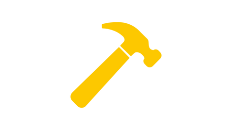Gelbes Hammersymbol. Keine Texte oder Muster. Schlichtes und funktionales Design.