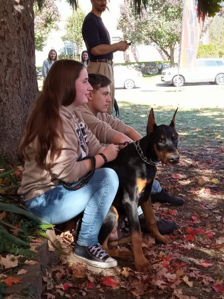 doberman puppy with family