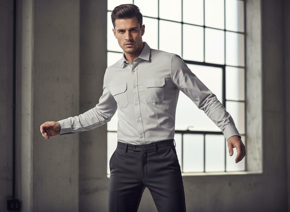 MEN GREY DOUBLE POCKET SHACKET