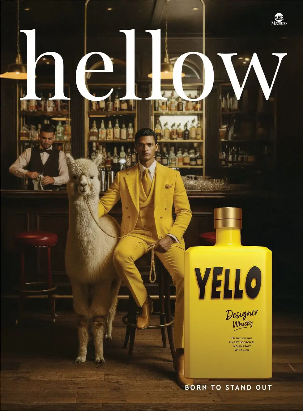 Yello Designer Whisky blends malts from Scotland’s Speyside and Highlands, matured in ex-bourbon oak barrels, with carefully selected Indian malt whiskies, creating a fusion of international and local whisky traditions. The production is handled by ABD Maestro Pvt. Ltd., which uses standard blending and maturation practices to ensure a smooth, balanced spirit. Its packaging is intentionally bold and contemporary, with a visible “whisky window”. Sleek lines reflect youthful energy and style, making Yello Whisky not only about taste but also about aesthetic appeal.