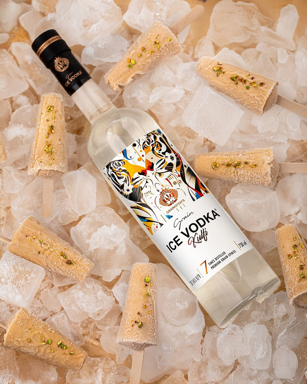 Grain Ice Vodka Kulfi is part of the bold and flavour driven Tiger Series introduced by Grain Ice, a premium grain based vodka range from Grainotch Spirits. Inspired by diverse tastes and cultural traditions, this expression captures the rich, creamy essence of the beloved Indian dessert Kulfi. It's a vodka flavour that aims to delight lovers of both spirits and nostalgia. The Tiger Series also includes other innovative offerings such as Jamun and Herbal Digestive, making Grain Ice a standout in modern flavoured vodka categories.

