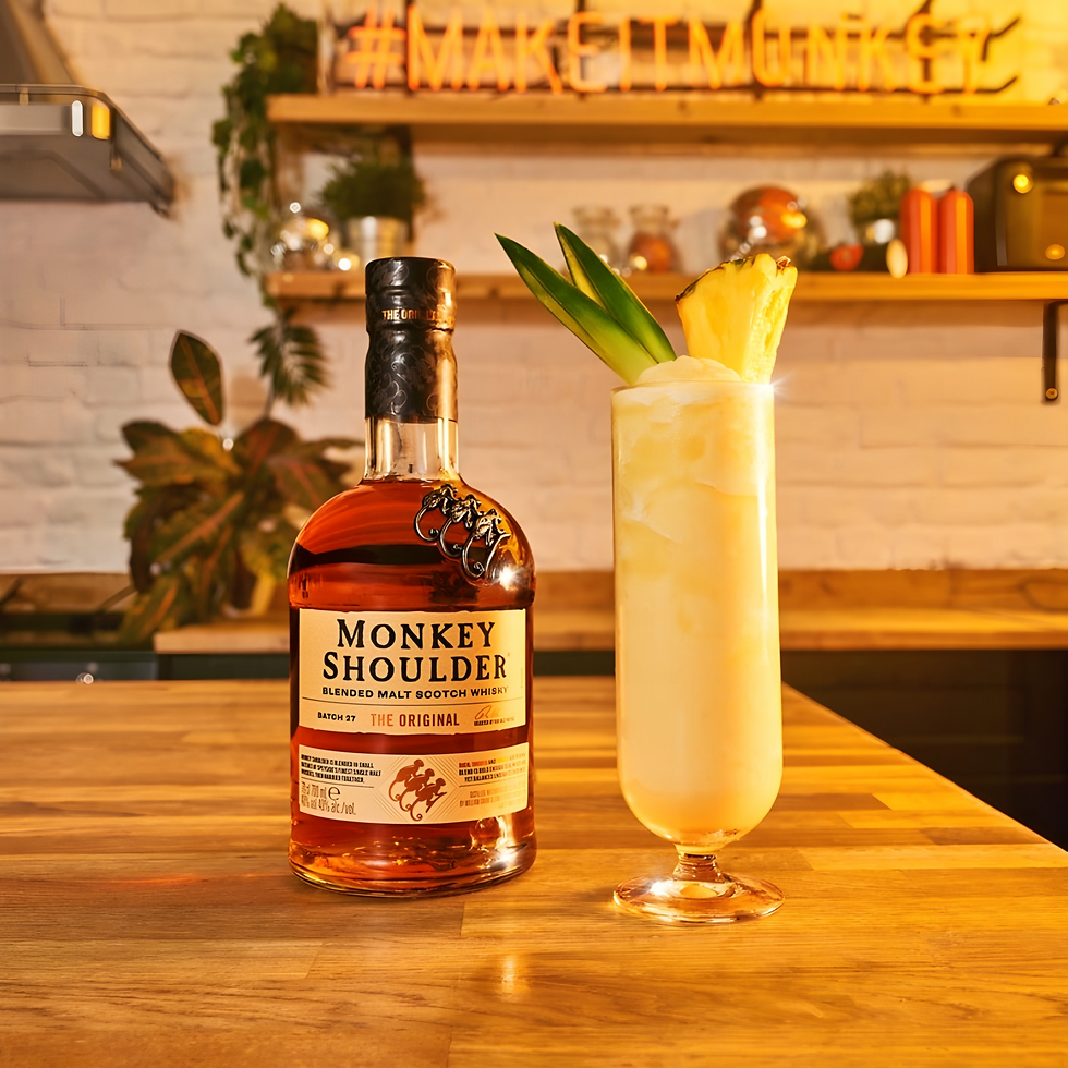 The Monkey Colada takes the classic piña colada into whisky territory, blending Monkey Shoulder with vibrant pineapple, creamy coconut, lime, and just a touch of sweetness. It’s a playful twist that turns tropical nostalgia into a sophisticated whisky cocktail that’s both refreshing and unexpected.