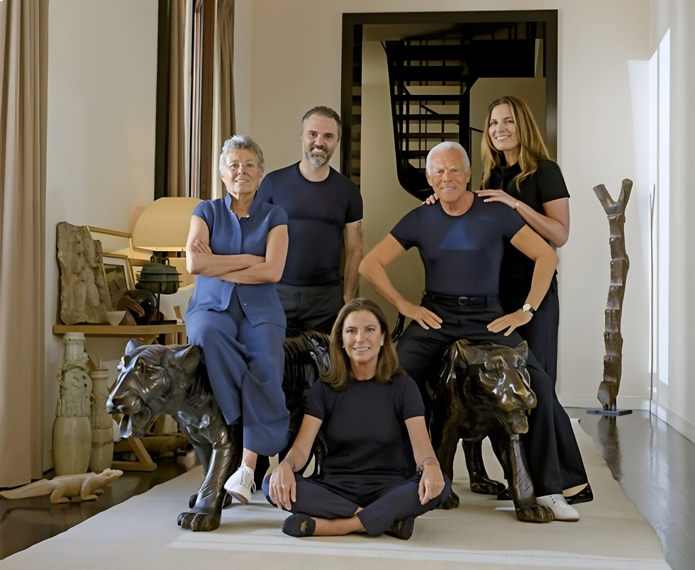 Behind Giorgio Armani was the private but vital support of his family and inner circle, with his sister Rosanna and his nieces Silvana and Roberta along with his nephew Andrea Camerana entrusted with preparing for the brand’s future stewardship, while his lifelong partner Leo Dell’Orco served as both creative confidant and backbone of his personal and professional world.