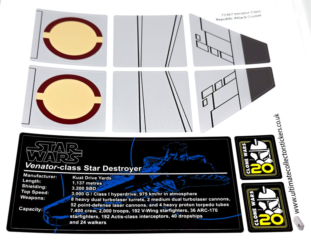 Lego Star Wars UCS Sticker Sheet for Venator-Class Republic Attack Cruiser 75367