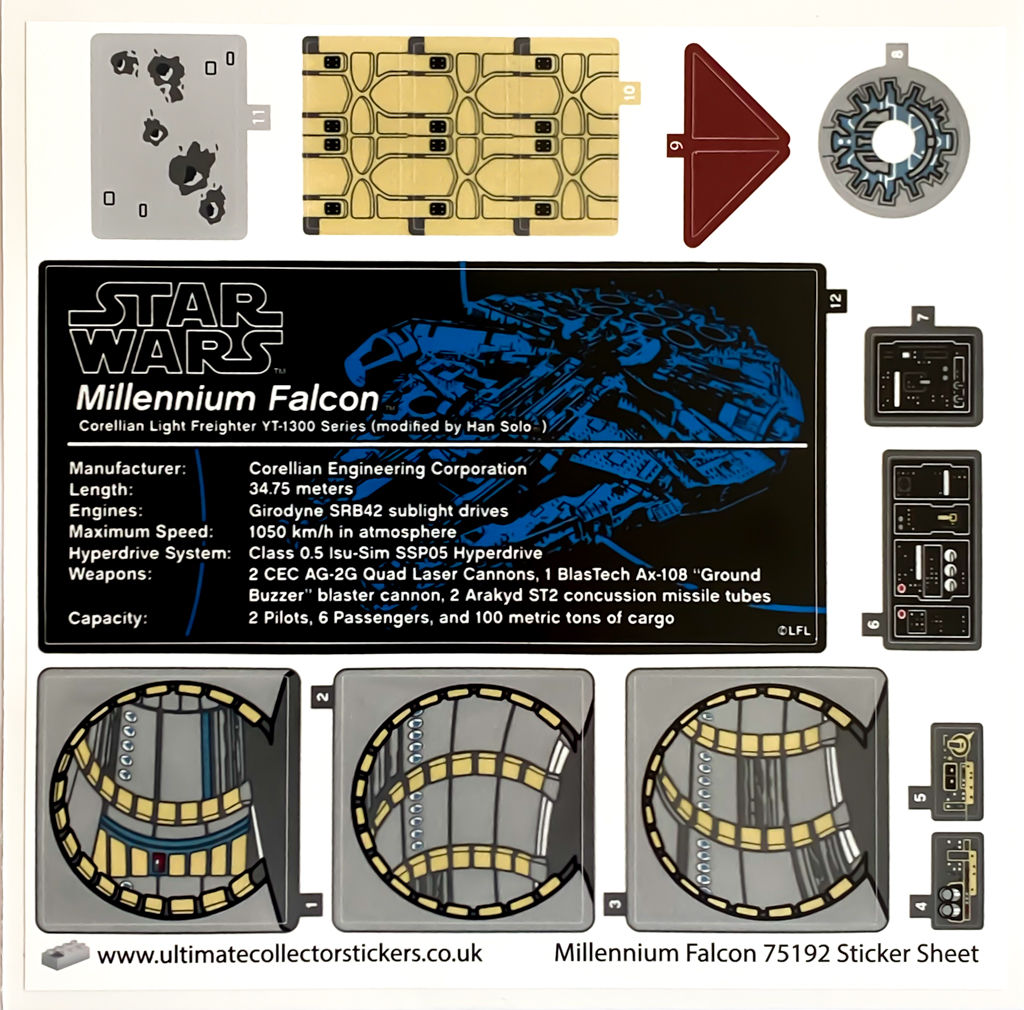 Lego Star Wars UCS / MOC Sticker Sheet for Millennium Falcon 75192