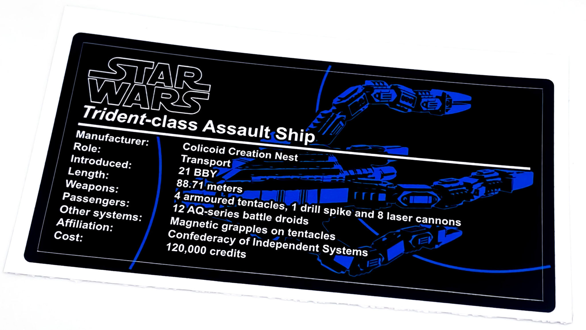 Lego Star Wars Display Sticker for Trident-class Assault Ship