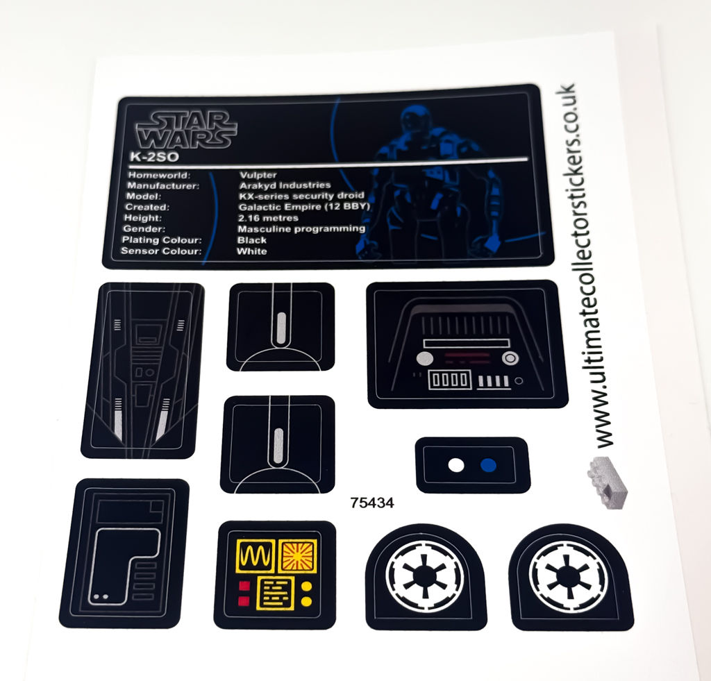 Lego Star Wars Sticker Sheet for K-2SO Security Droid 75434