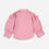 Thumbnail: A slightly angled view of the pink, long-sleeved girls' casual shirt showing the mandarin collar and ruffled shoulders.