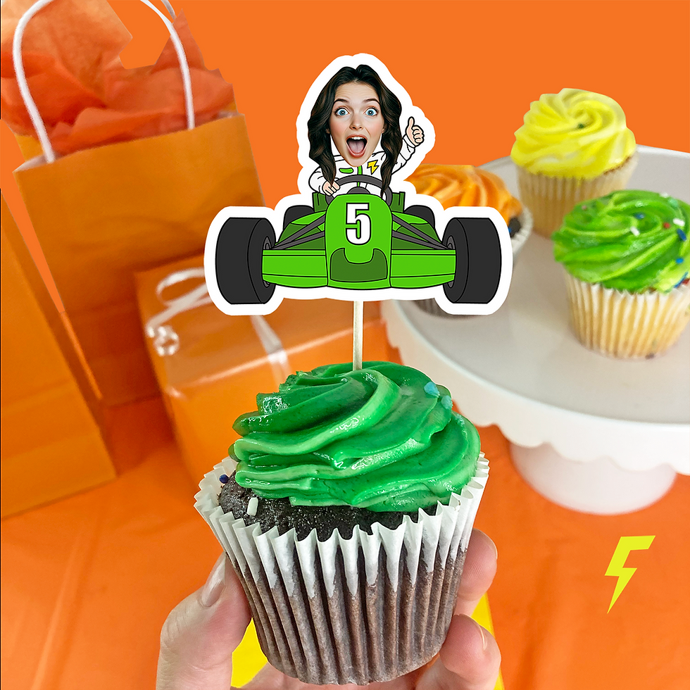Go Kart Racing Custom Face Cupcake Toppers For Celebration