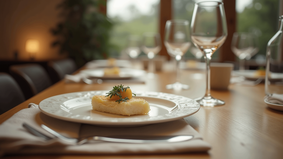 Vue en plongée d’une table élégamment dressée avec un menu personnalisé
