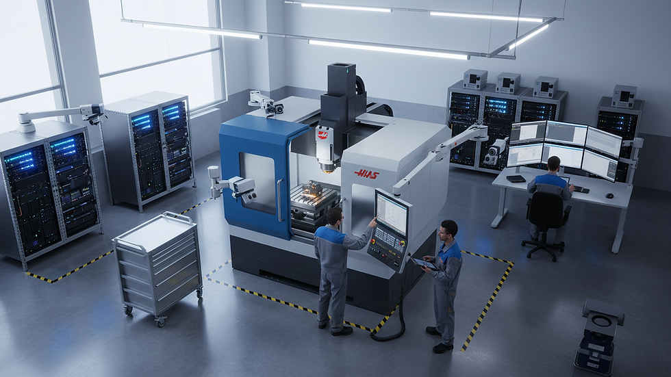 Vue en plongée d'une machine CNC Haas dans un atelier moderne