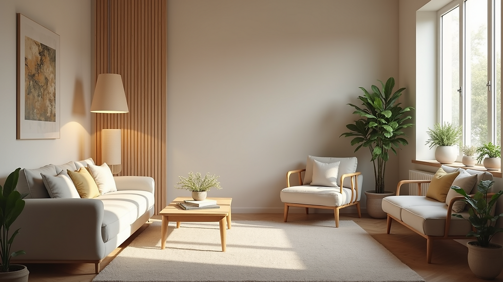 High angle view of a serene therapy space with comfortable furniture