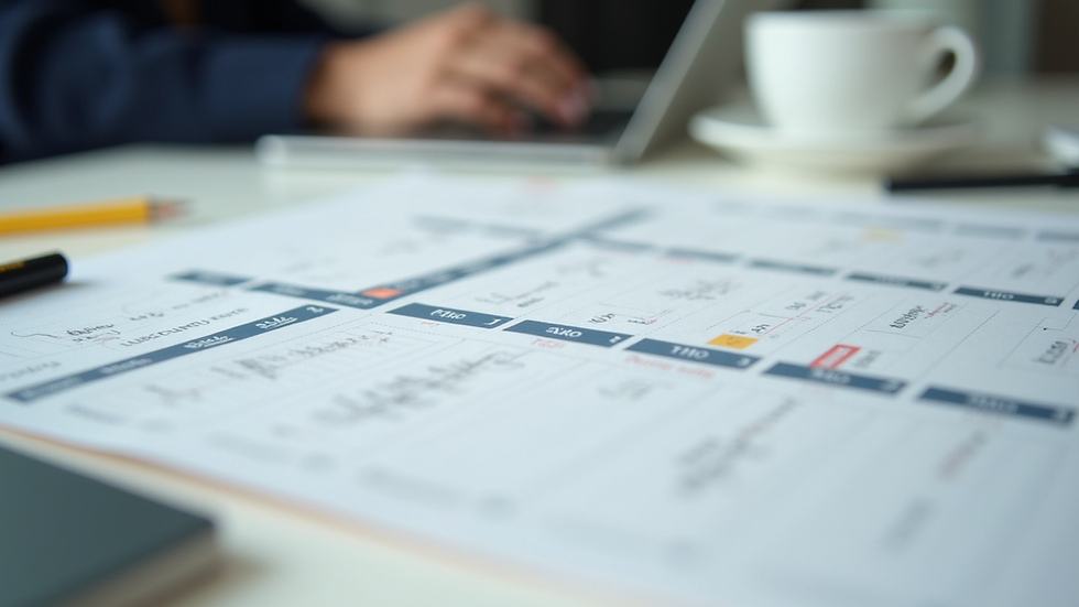 Close-up view of a planner’s desk with event schedules and notes