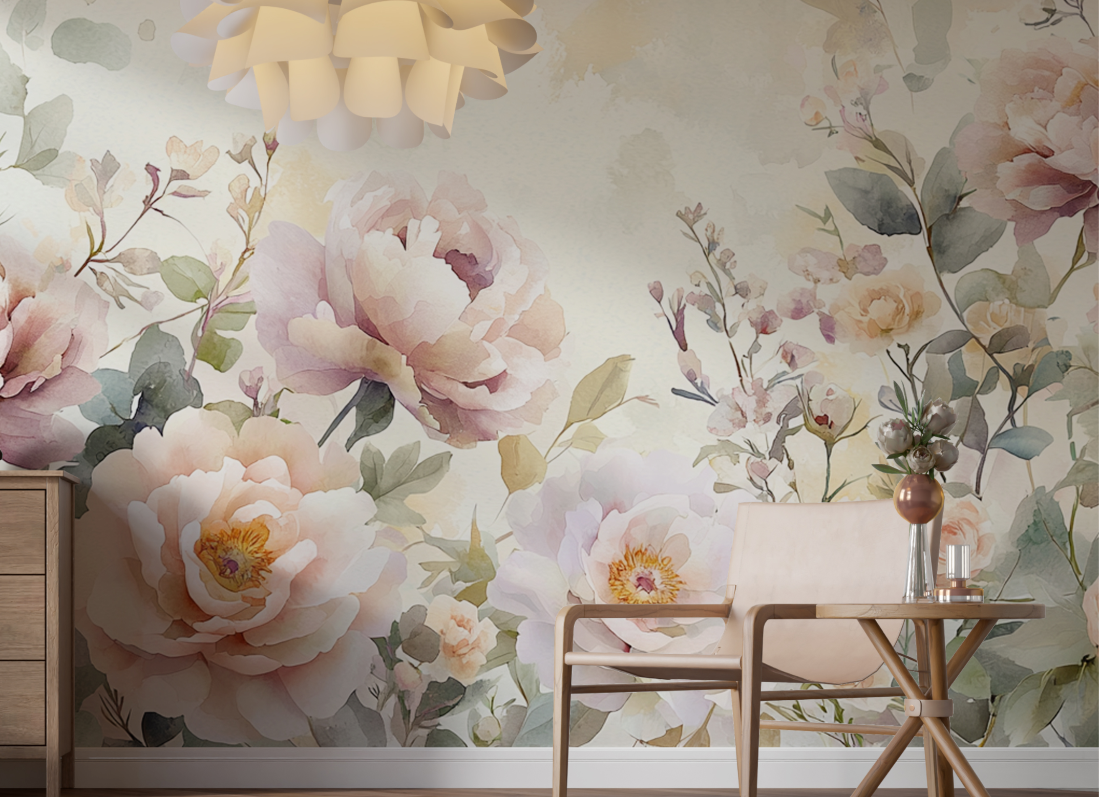 watercolor peony mural for guest room decor
